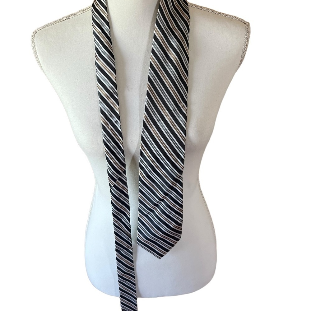 Chaps Black White and Gold‎ Diagonal Striped Classic Necktie